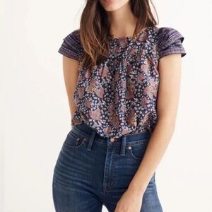 Madewell Navy Floral Print Blouse